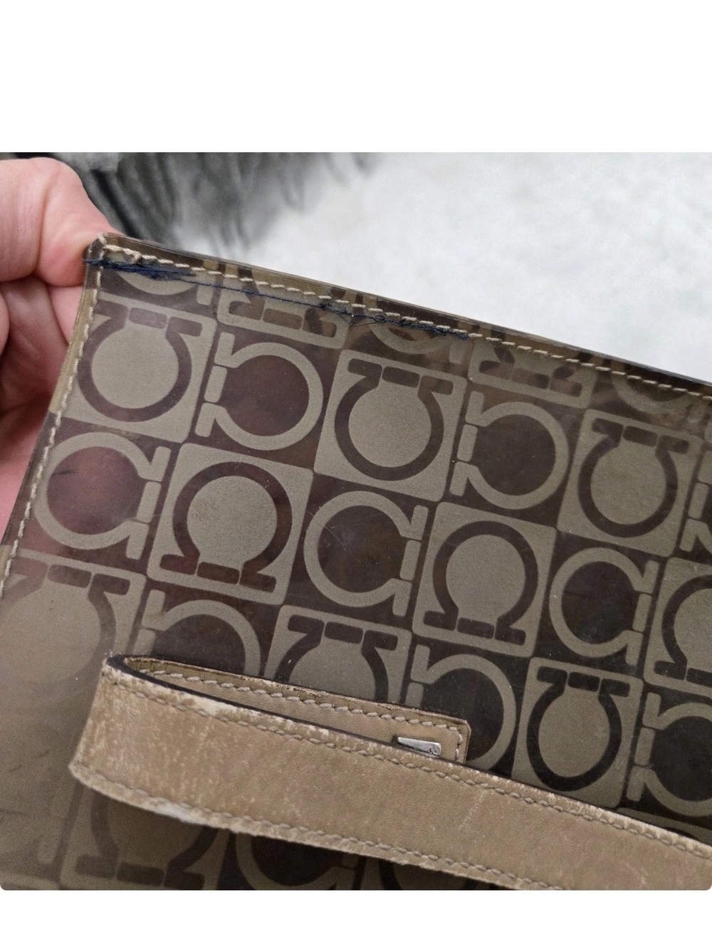 . AUTHENTIC  Salvatore Ferragamo Brown & Tan Signature VinylShopper Tote - Picture 4 of 9